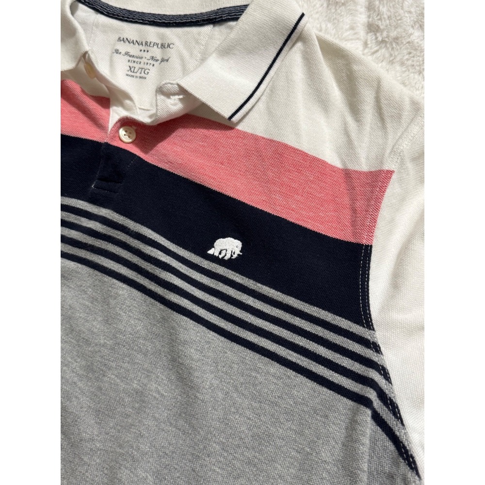 Banana Republic Men's Polo Shirt XL Gray Pink Navy Striped Short Sleeve Cotton - Picture 4 of 7